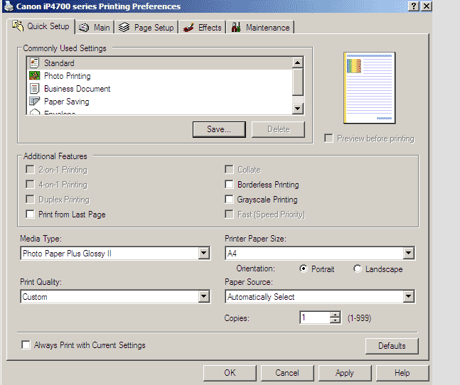 Настройка драйвера принтера Canon